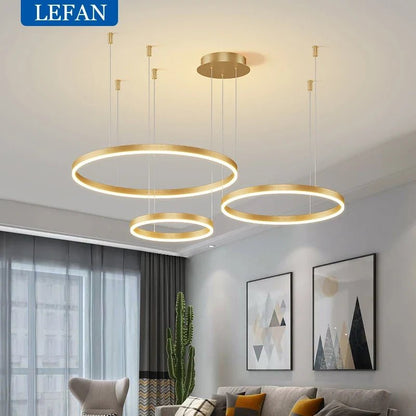 Modern Brushed Ring Pendant Light in Gold and Coffee - Decorbites