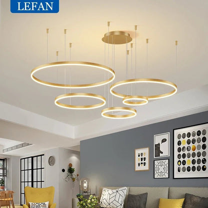 Modern Brushed Ring Pendant Light in Gold and Coffee - Decorbites