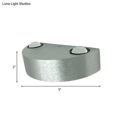 Modern brushed silver led flush mount wall light outdoor sconce with two white dome-shaped led bulbs in brushed metal