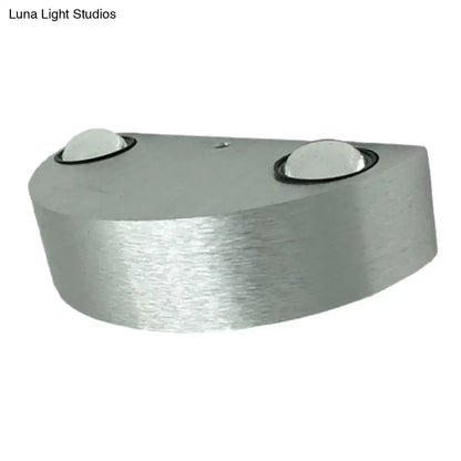 Modern brushed silver led flush mount wall light with two white dome bulbs for outdoor use in brushed metal finish