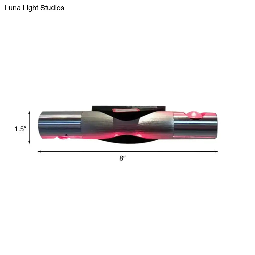 Modern brushed silver led light bedroom sconce with sleek metallic design and pink glowing accents maximum bulb wattage included