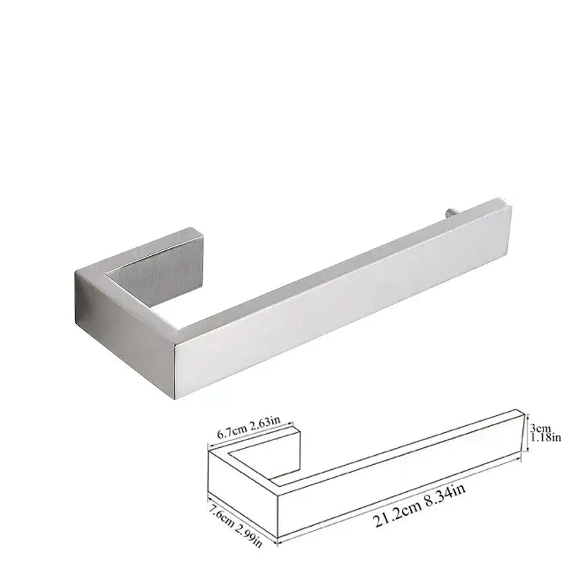 Modern brushed stainless steel toilet paper holder with sleek rectangular design in bath hardware set for bathroom accessories