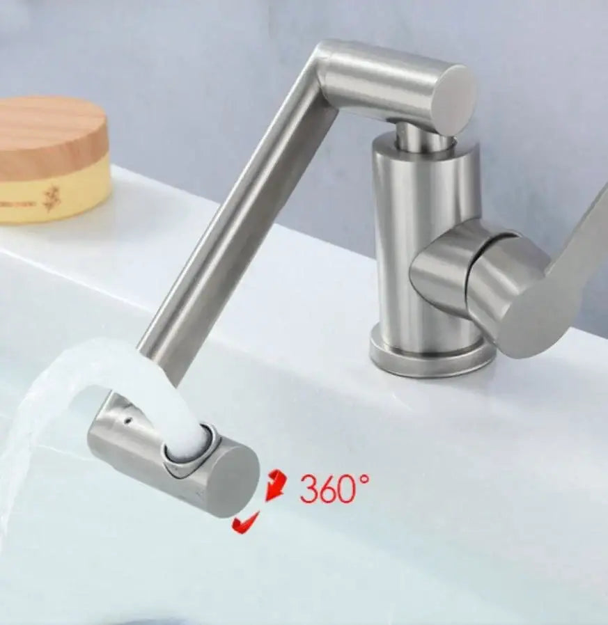 Modern brushed stainless steel bathroom faucet with 360-degree swivel steel bathroom faucet in sleek design