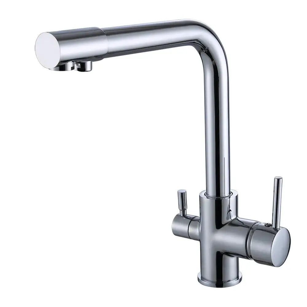 Chrome finished modern brushed stainless steel dual handle kitchen filter faucet with separate hot and cold controls