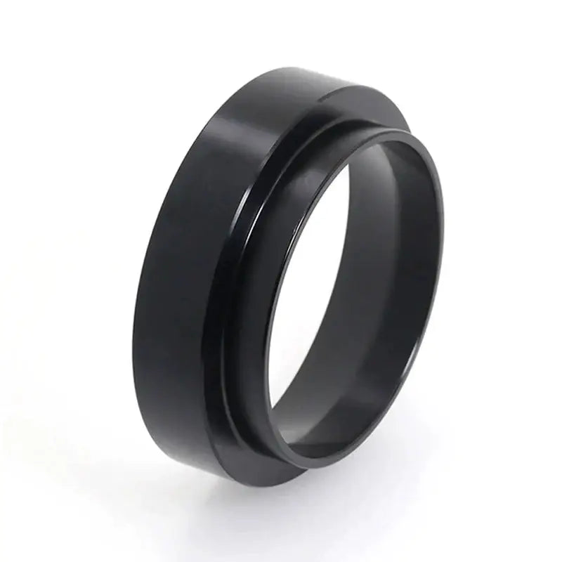 Modern black matte stainless steel espresso dosing ring with smooth tapered inner and outer diameter for precise dosing