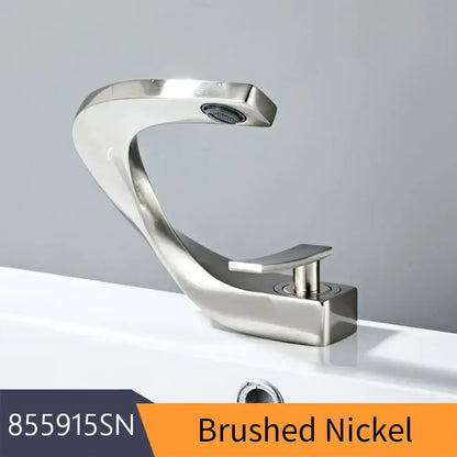 Modern brushed stainless steel waterfall basin faucet in brushed nickel with sleek curved design and single lever handle decorbites basin faucet