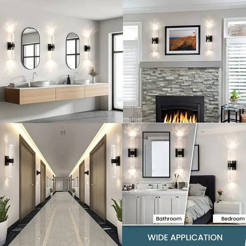 Modern black and clear glass bubble crystal led wall sconces by decorbites with sleek minimalist design for bathroom mirrors