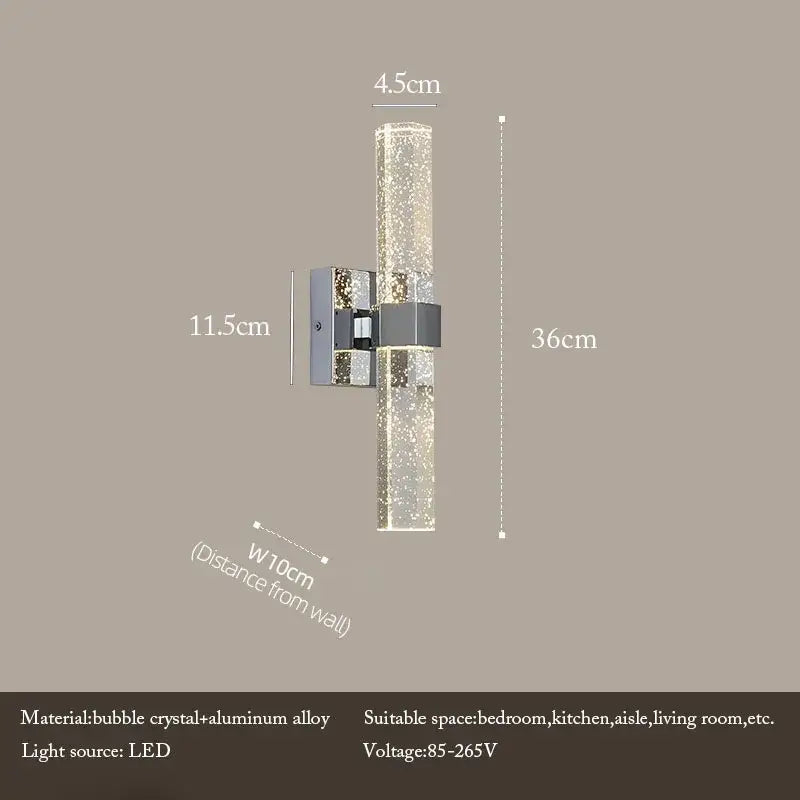 Modern bubble crystal led wall sconce with sparkling cylinder and sleek aluminum alloy bracket for bathroom mirror decorbites wall sconces