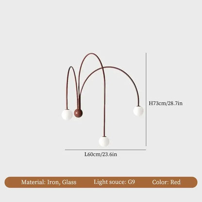 Modern burgundy iron glass led wall light with three curved arms and spherical bulbs for living room decorbites iron glass