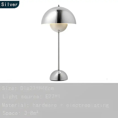 Silver metallic table lamp with a sleek dome and slender stem for modern burgundy decorbites iron mushroom shape lighting