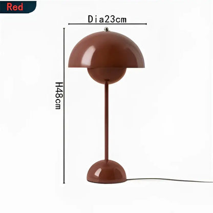 Modern burgundy iron mushroom shape table lamp with red glossy flower-like dome and slender stem for bedroom decorbites iron mushroom