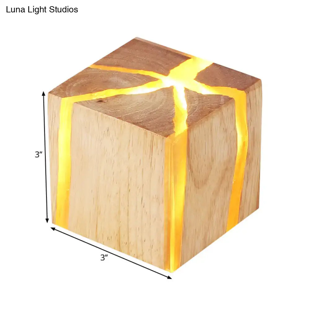 Modern burlywood cube wooden wall light with glowing yellow led light fixture suitable for 220v-240v 110v-120v use