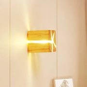 Modern burlywood cube wooden wall light fixture with glowing horizontal light strip suitable for 220v-240v 110v-120v use