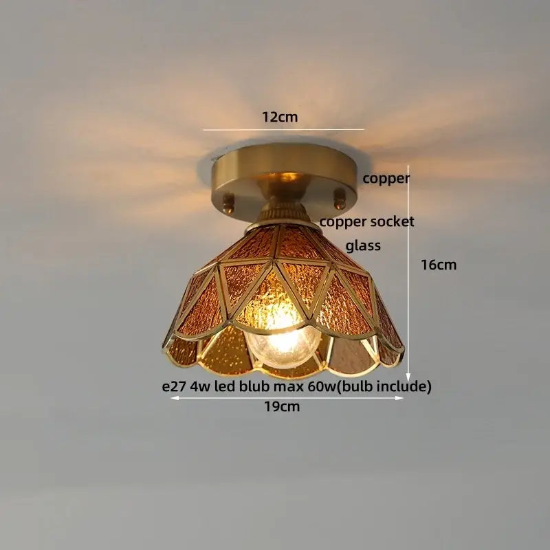 Modern butterfly glass tiffany ceiling light copper flush mount with warm amber textured stained-glass shade decorbites butterfly glass