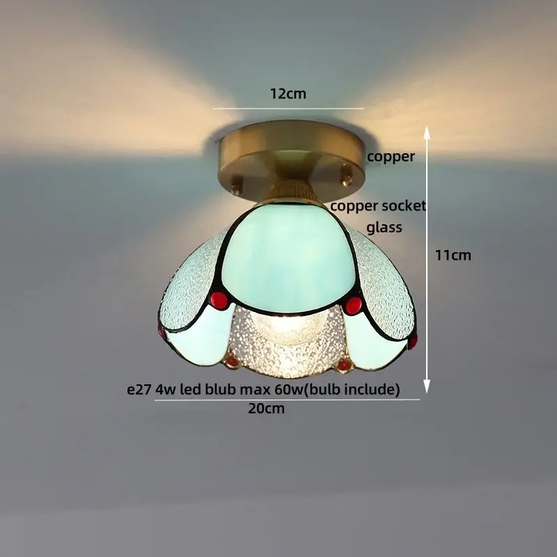 Modern butterfly glass tiffany ceiling light with copper finish, stained glass shade in teal and frosted with red beads decorbites butterfly glass