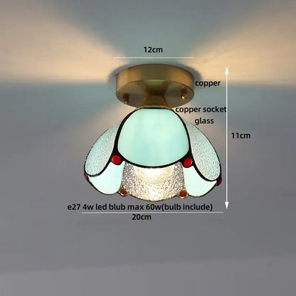 Modern butterfly glass tiffany ceiling light with copper finish, stained glass shade in teal and frosted with red beads decorbites butterfly glass