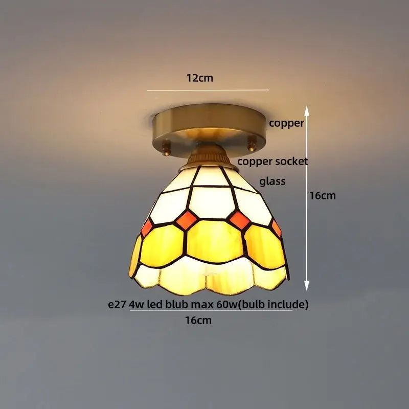 A warm yellow and white modern butterfly glass Tiffany ceiling light with copper base for bedroom decorbites butterfly glass