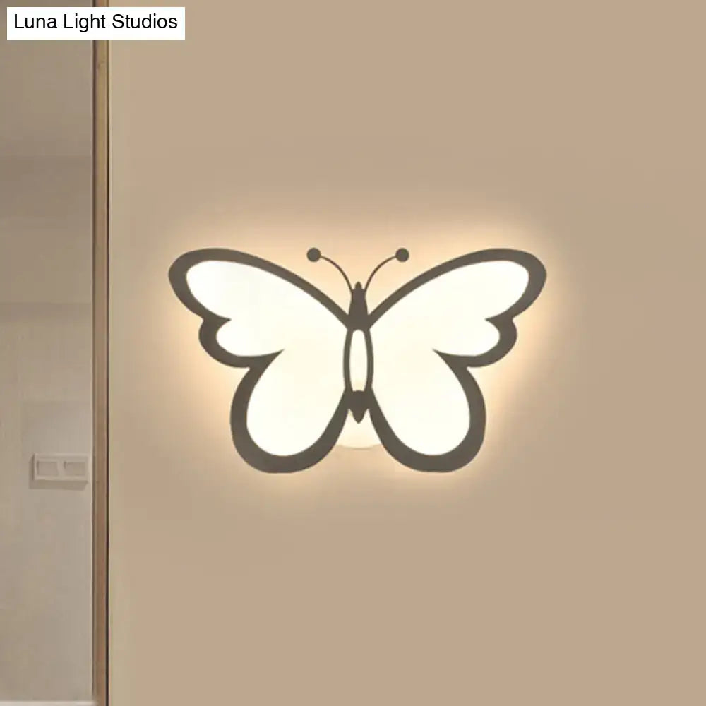 Modern butterfly led wall lamp with black acrylic outline and soft white wings designed for bedroom decor maximum bulb wattage 6w