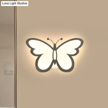 Modern butterfly led wall lamp with black acrylic outline and soft white wings designed for bedroom decor maximum bulb wattage 6w