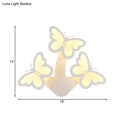 Soft yellow butterfly-themed acrylic wall lamp with central stem design suitable for bedroom with maximum bulb wattage
