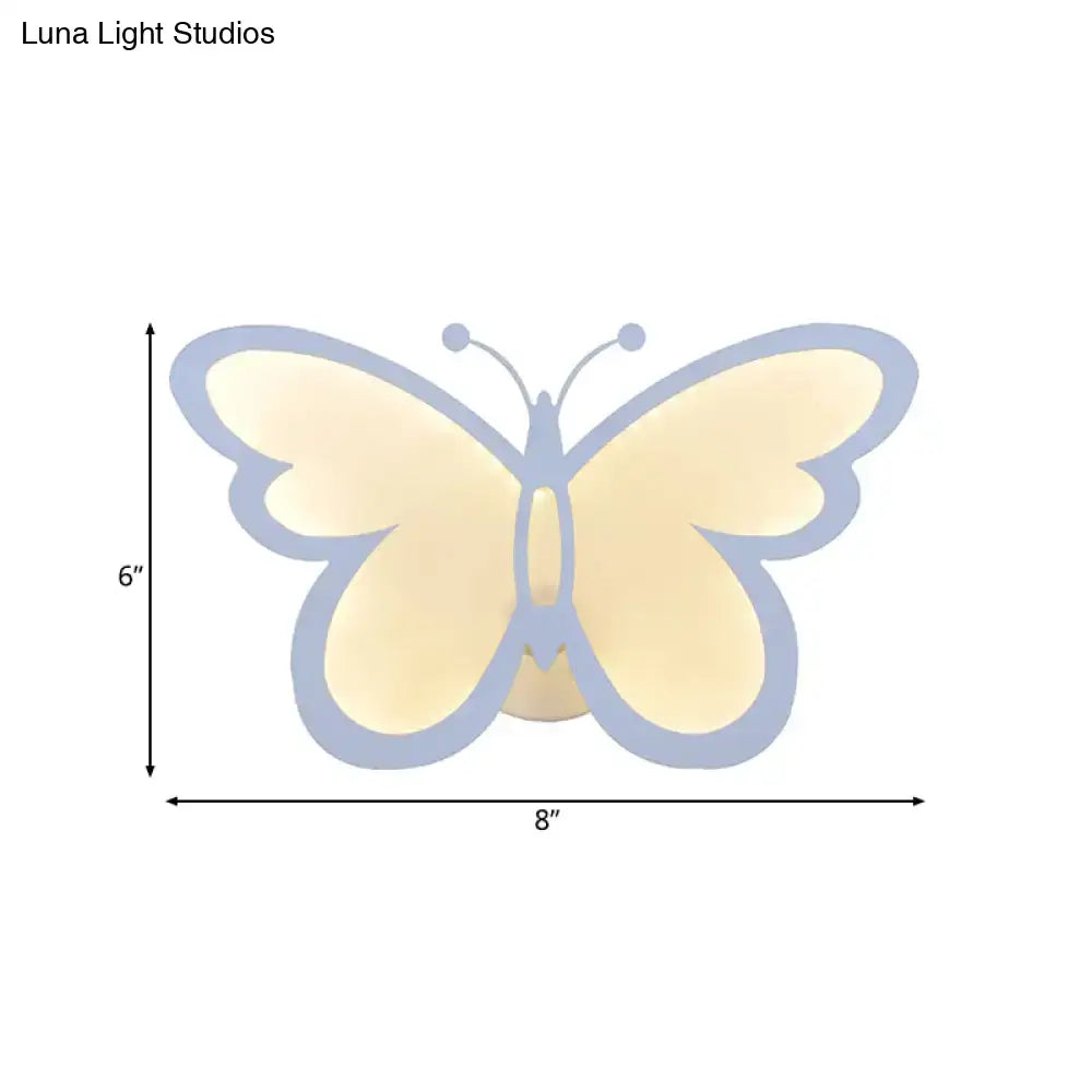 Modern butterfly led wall lamp acrylic sconce in soft yellow with lavender outline featuring maximum bulb wattage details