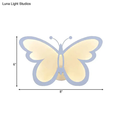Modern butterfly led wall lamp acrylic sconce in soft yellow with lavender outline featuring maximum bulb wattage details
