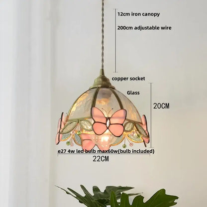 Modern butterfly pink led pendant lamp featuring a delicate stained glass butterfly design with copper socket decorbites butterfly pink
