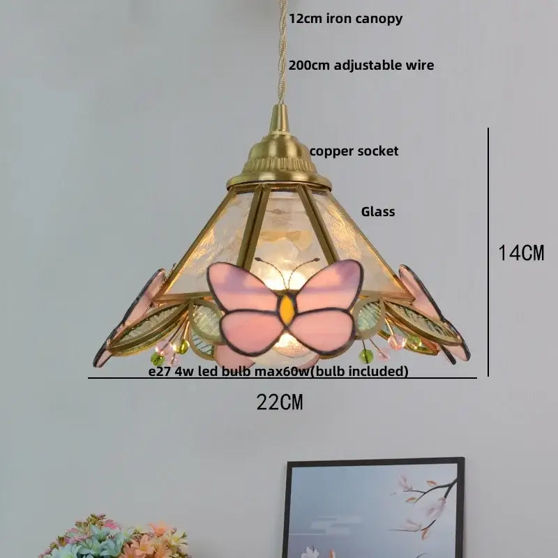 Modern butterfly pink led pendant lamp featuring a delicate pink butterfly motif stained glass decorbites butterfly pink design