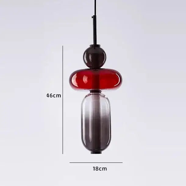 A modern candy glass ceiling hanging pendant light with stacked red and gradient dark gray glass orbs for loft decorbites decor