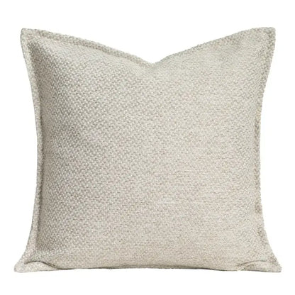 Beige textured throw pillow with woven fabric finish featuring decorbites cappuccino tone geometry embroidery for living room decor