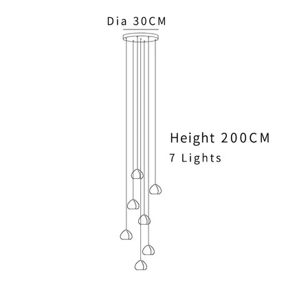 Modern cascading crystal ball chandelier 200cm tall with seven spherical lights from decorbites crystal ceiling mount