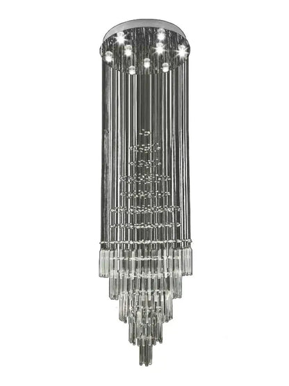 Modern cascading decorbites crystal chandelier with chrome finish and tiered glass rods for living room lighting