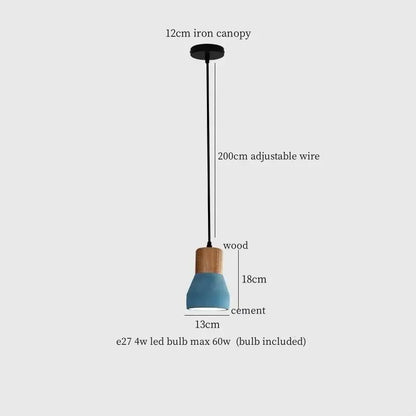 Modern ceramic and wood pendant lamp with blue cement led shade and black iron canopy for living room decorbites pendant lamp