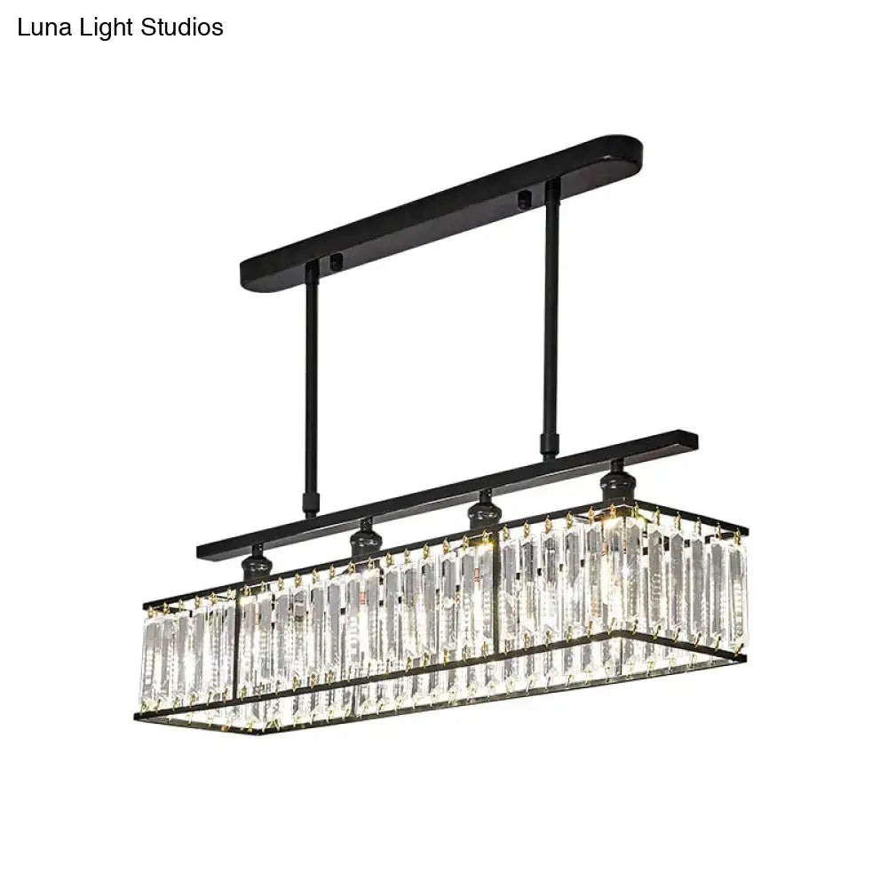 DecorBites™ sleek black metal 4-heads island light with crystal prisms for modern rectangular suspension lighting