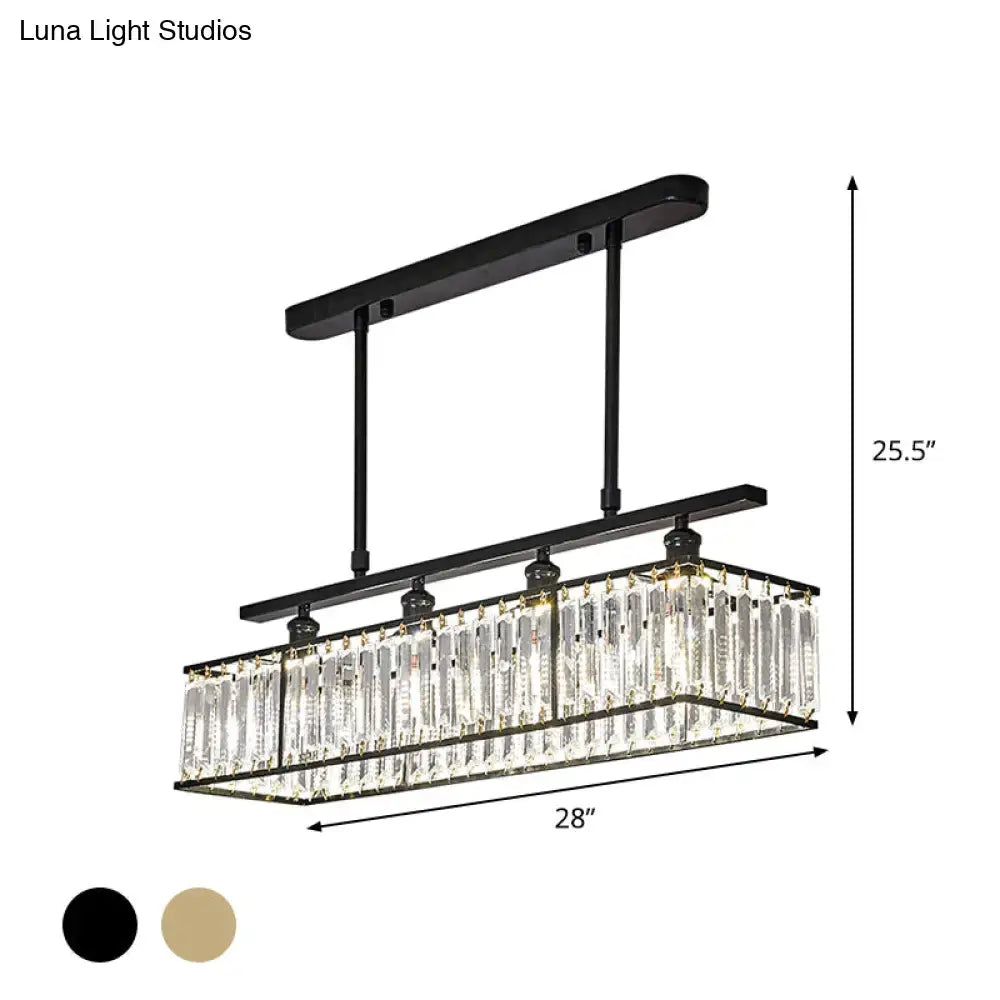 Decorbites sleek 4-head island light with black metal frame and clear crystal prisms for modern island lighting