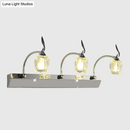 Modern chrome 3 bulb crystal vanity light with flexible gooseneck arms and warm glow for 220v-240v bathroom use