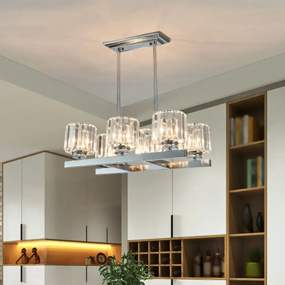 Decorbites modern chrome island light with six clear crystal glass shades perfect for dining table light fixture