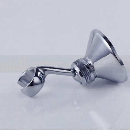Modern chrome adjustable handheld shower holder mount with sleek curved arm and threaded base for secure wall attachment