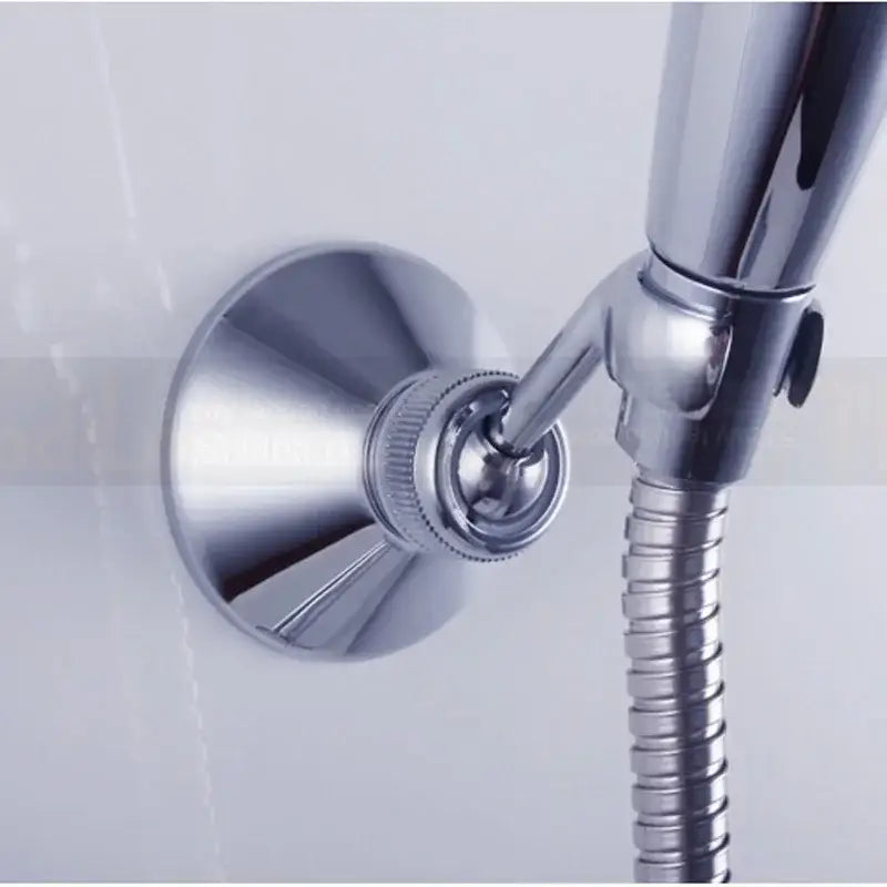Modern chrome adjustable handheld shower holder mount featuring a chrome-finished showerhead with flexible braided hose