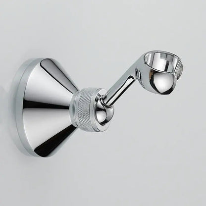 Modern chrome adjustable handheld shower holder mount with knurled grip and sleek reflective wall-mounted design