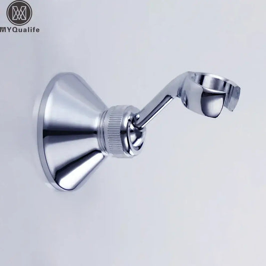 Modern chrome handheld shower holder mount with adjustable arm and flared base for bathroom accessory use