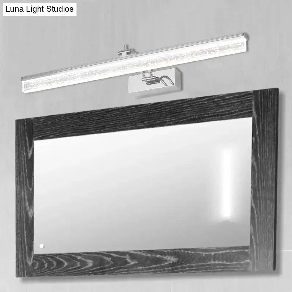 Modern chrome adjustable led vanity light with rectangular sleek design and textured glass cover for bathroom mirror spotlight