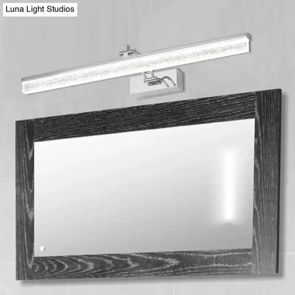 Modern chrome adjustable led vanity light with rectangular sleek design and textured glass cover for bathroom mirror spotlight