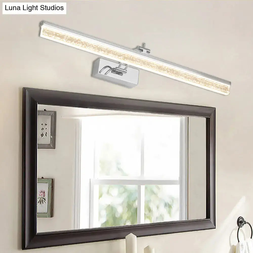 Modern chrome adjustable led vanity light with silver finish and sparkling crystal accents for bathroom mirror spotlight
