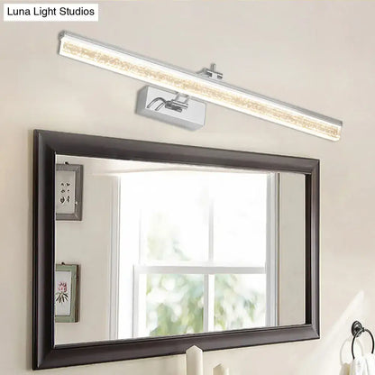 Modern chrome adjustable led vanity light with silver finish and sparkling crystal accents for bathroom mirror spotlight