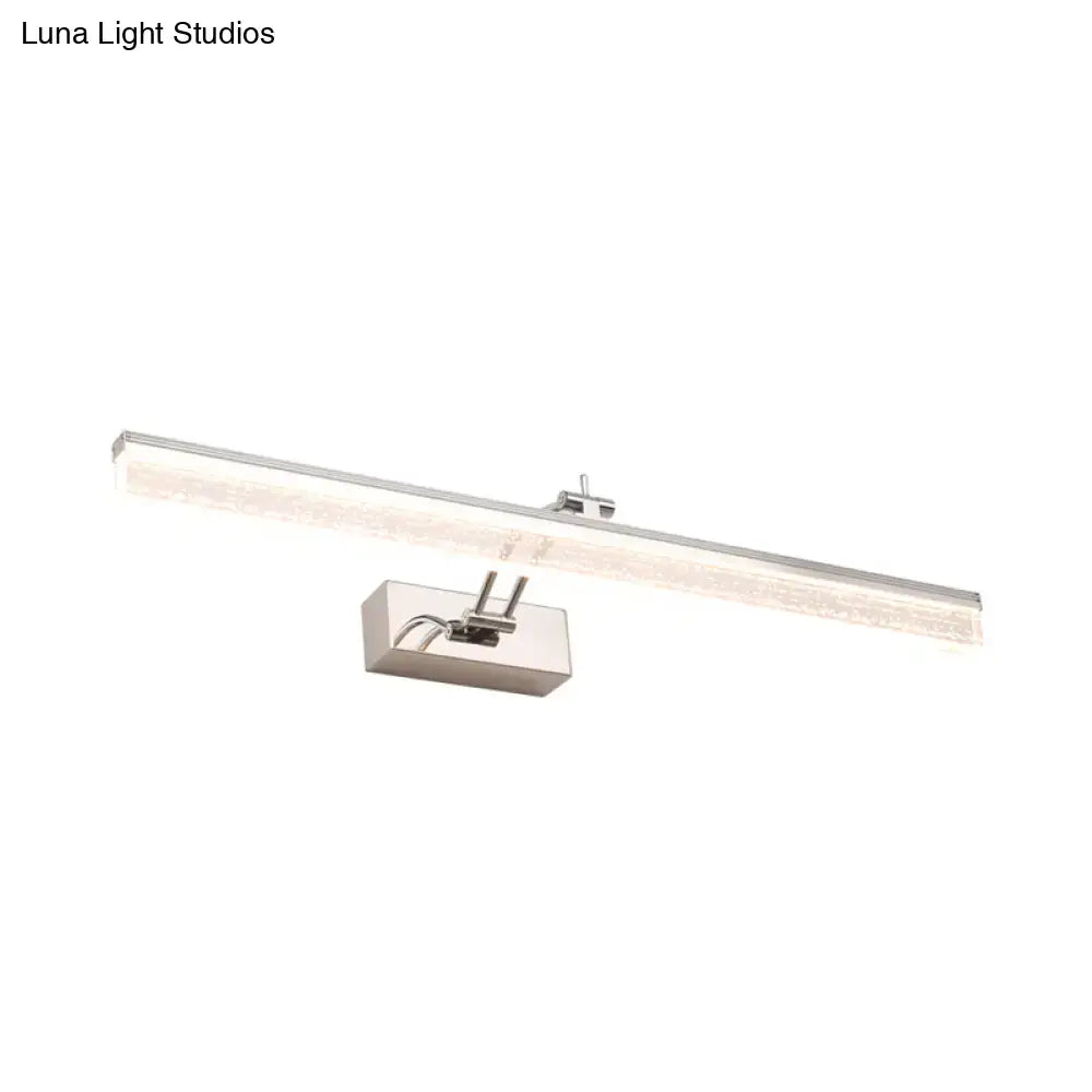 Modern chrome led vanity light with silver finish and adjustable spotlight for bathroom mirror illumination