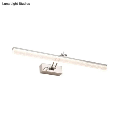 Modern chrome led vanity light with silver finish and adjustable spotlight for bathroom mirror illumination