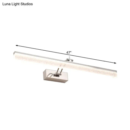 Modern chrome adjustable 47-inch silver led vanity light with sleek rectangular design and frosted glass diffuser for bathroom mirror spotlight