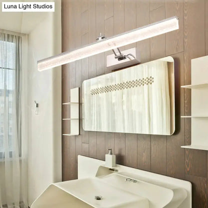 Modern chrome led vanity light with adjustable spotlight and sleek rectangular design for bathroom mirrors
