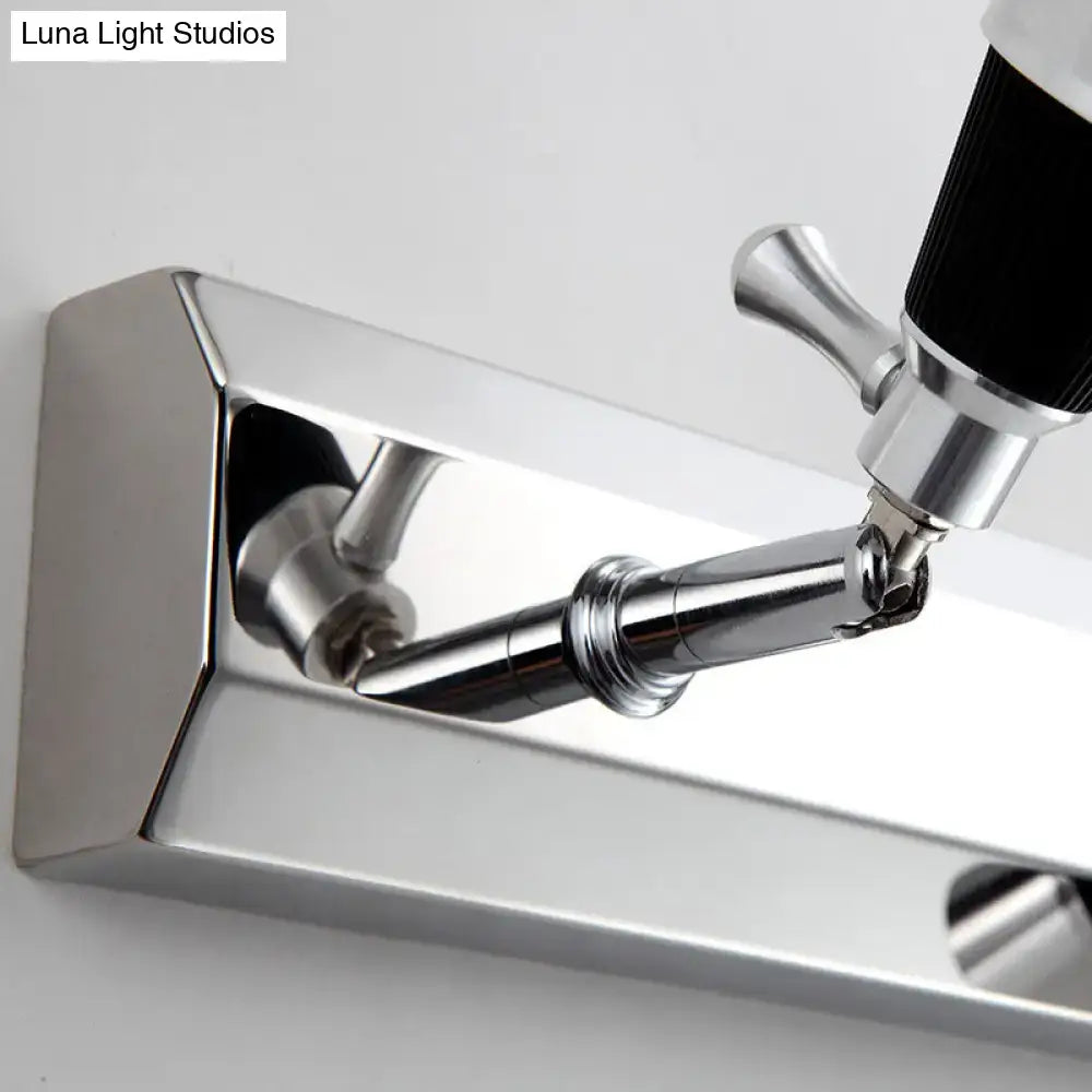 Modern chrome adjustable wall lamp with a black textured knob and articulated arm for bathroom spotlight use